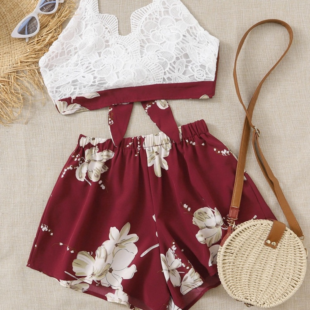 Two piece lace short set